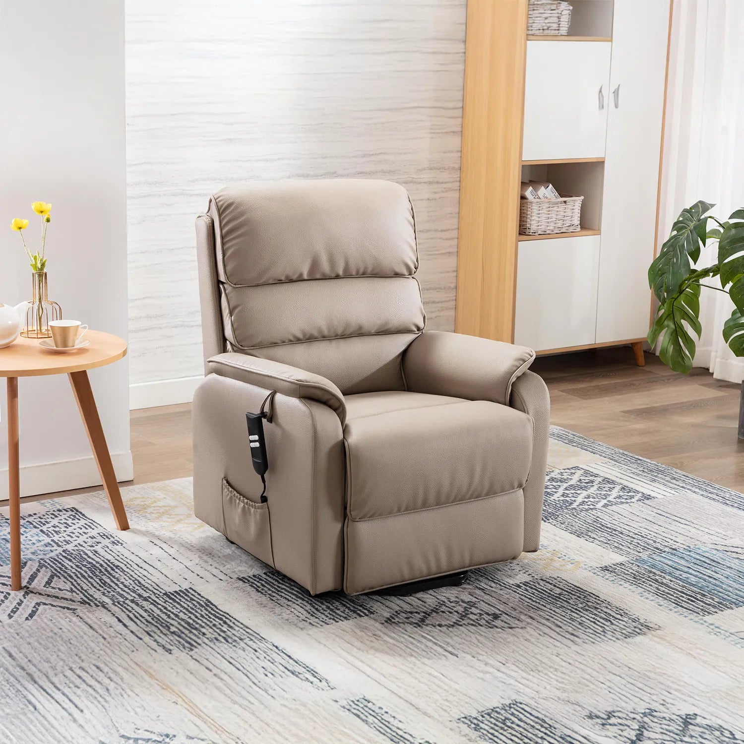 Pebble Plush Faux Leather Rise and Recline Chair