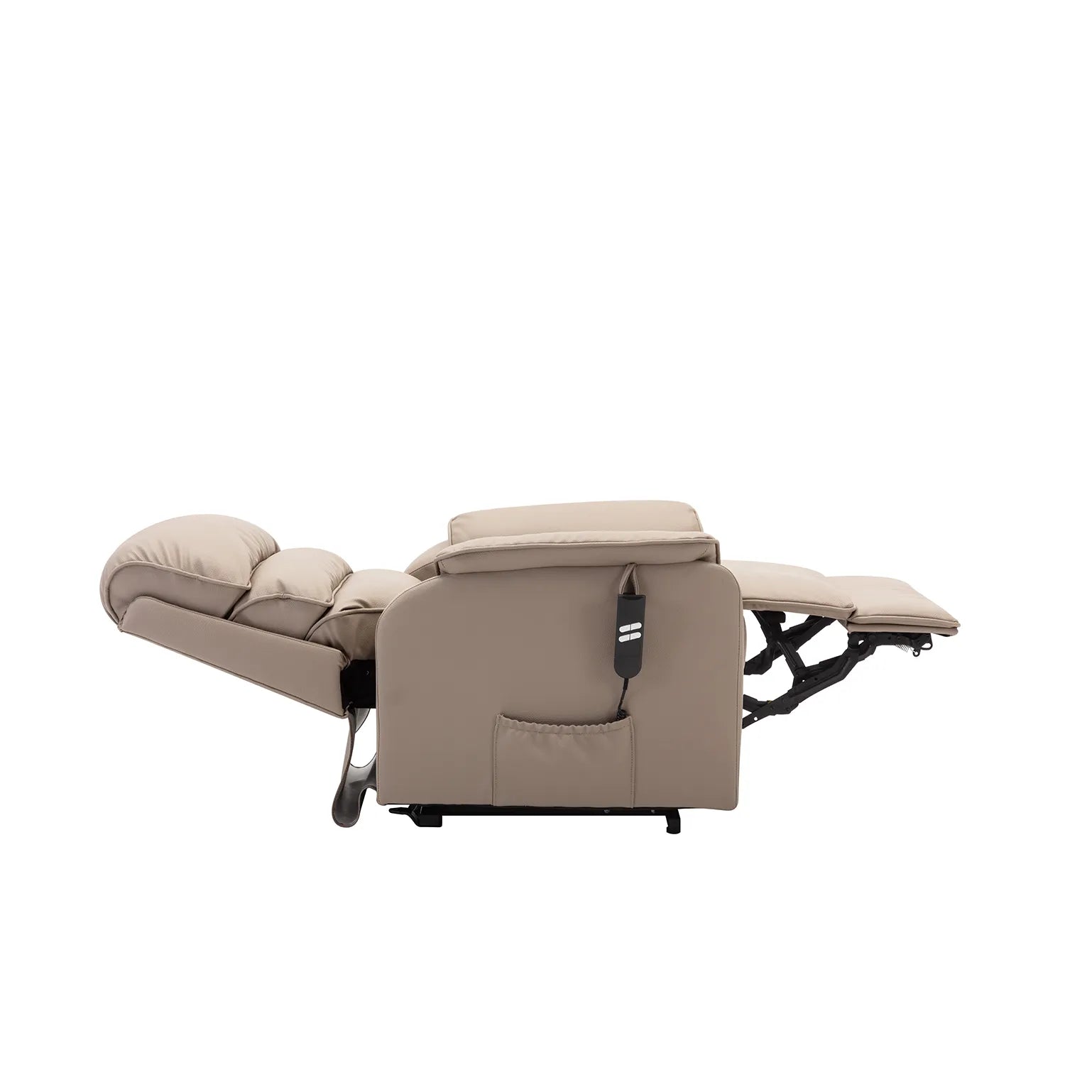 Valentino Pebble Plush Faux Leather Double Motor Rise and Recline Chair - Fully reclined