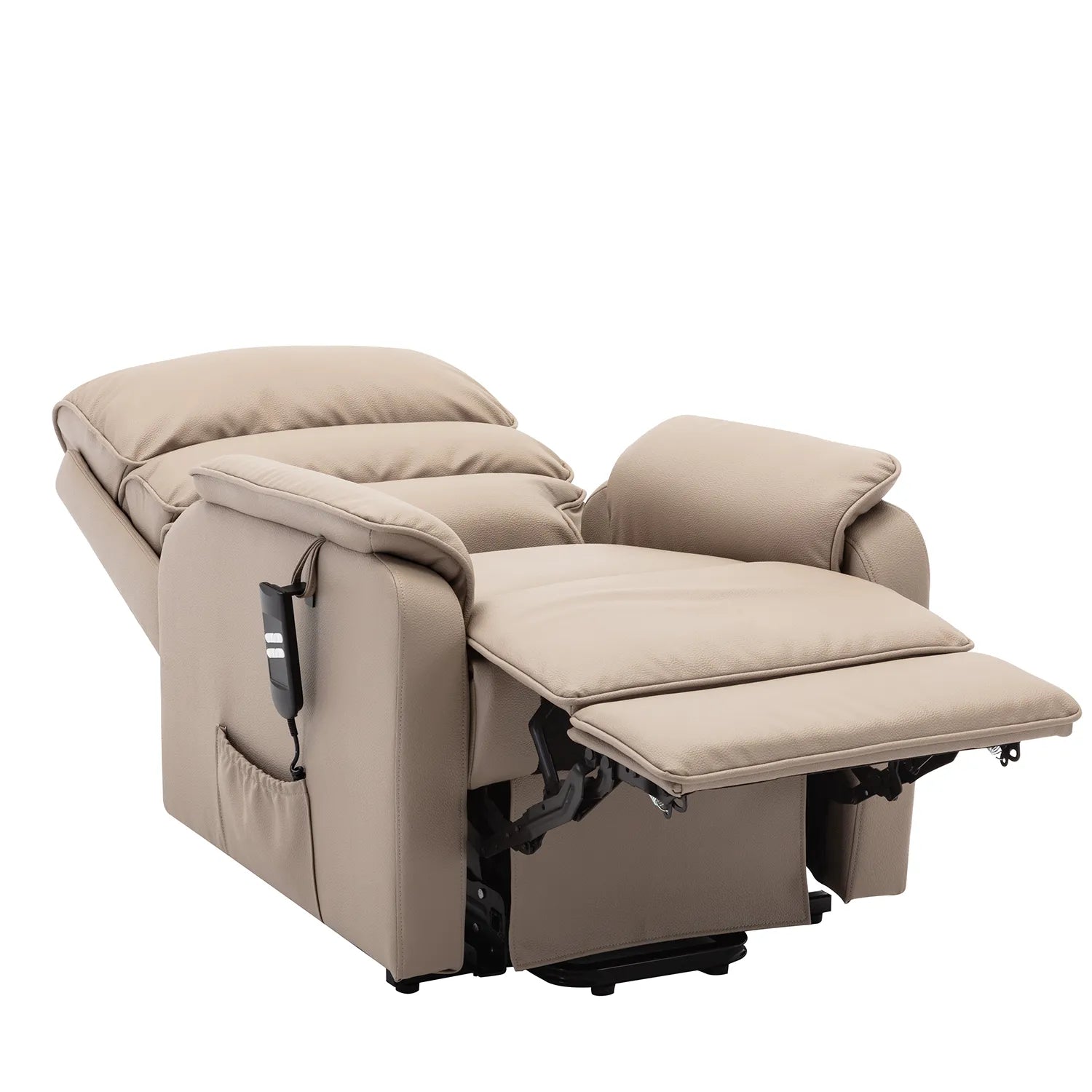 Valentino Pebble Plush Faux Leather Double Motor Rise and Recline Chair - Reclined view