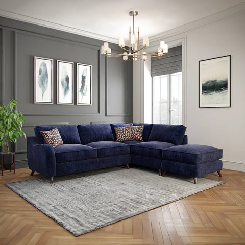 Viva Navy Blue Fabric Corner Sofa