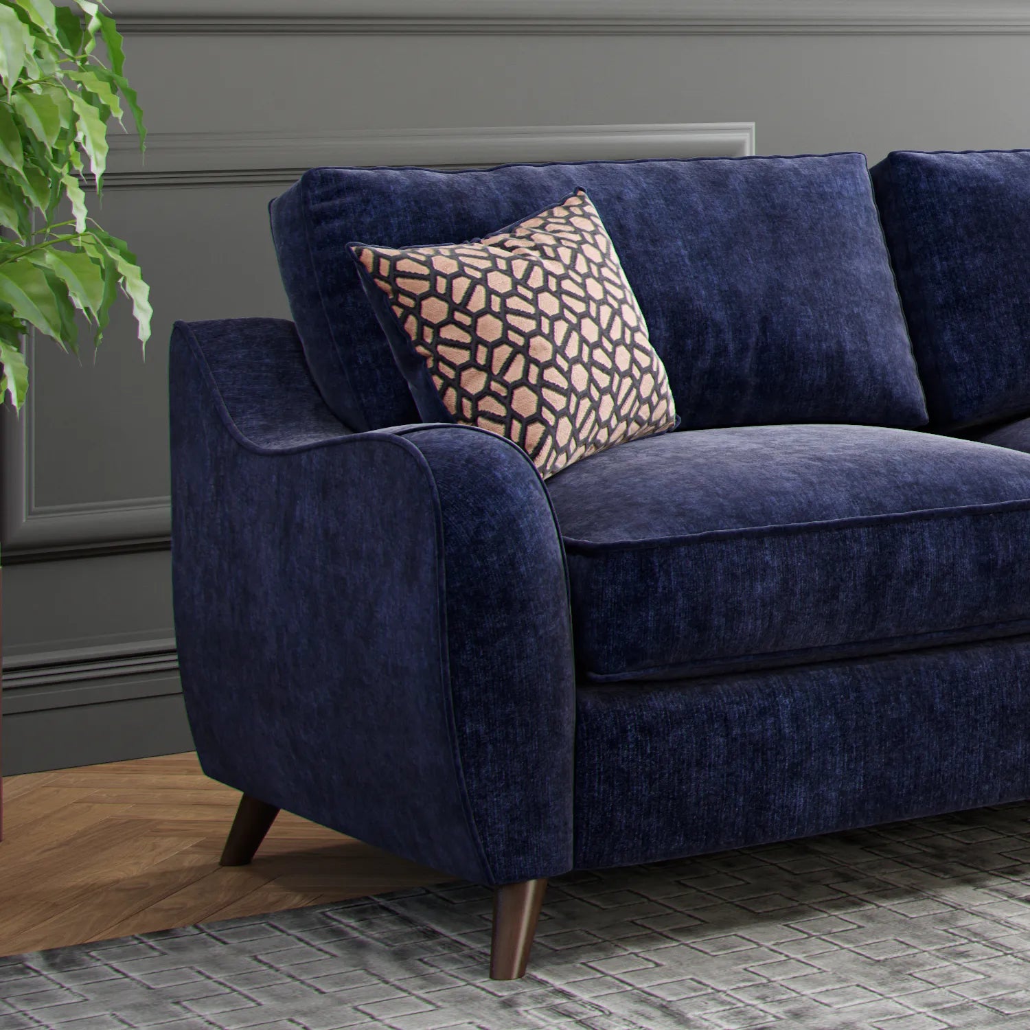 Viva Navy Blue Fabric Corner Sofa