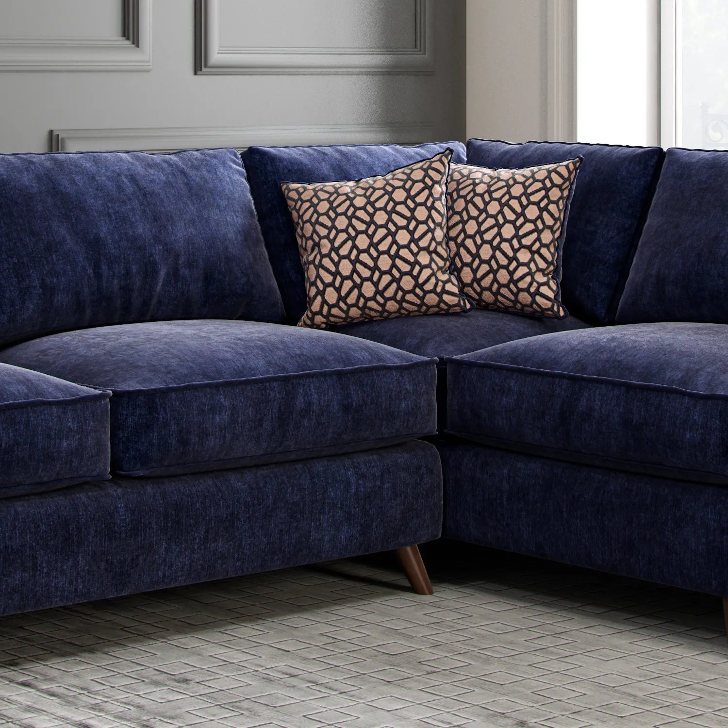 Viva Navy Blue Fabric Corner Sofa