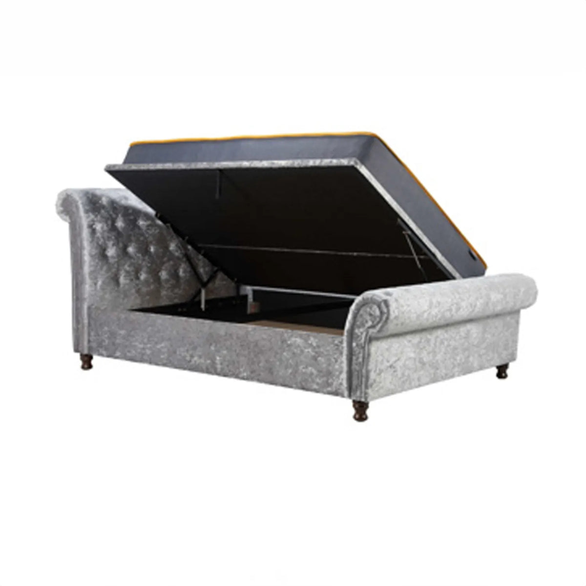 Venice Grey Crushed Velvet Ottoman Bed