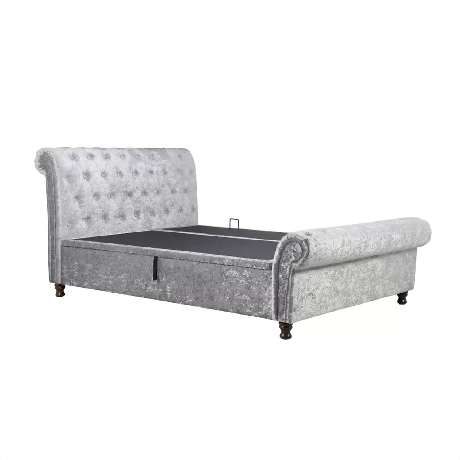 Venice Grey Crushed Velvet Ottoman Bed