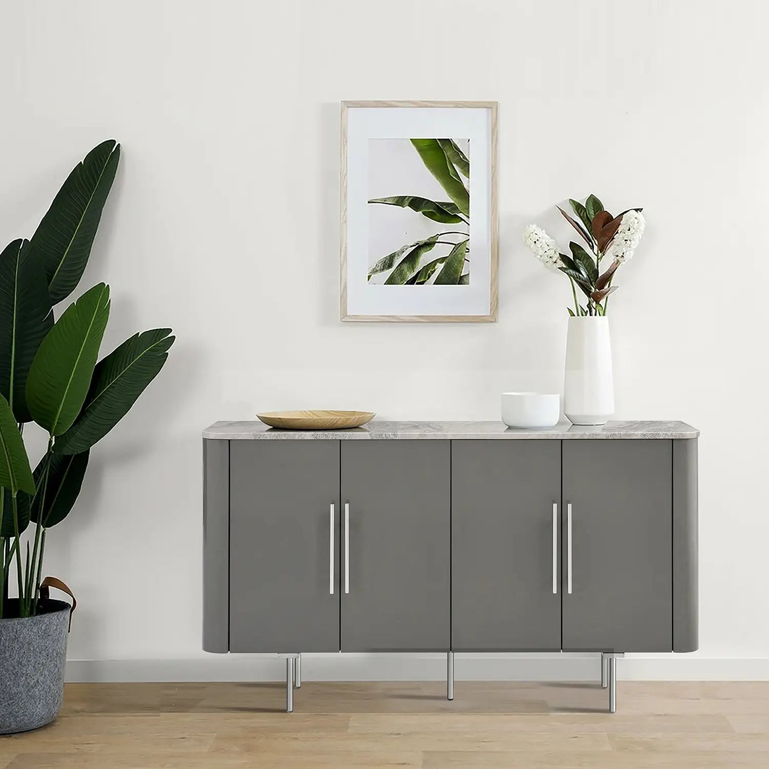 Luna Grey Large Sideboard with Grey Marble Top