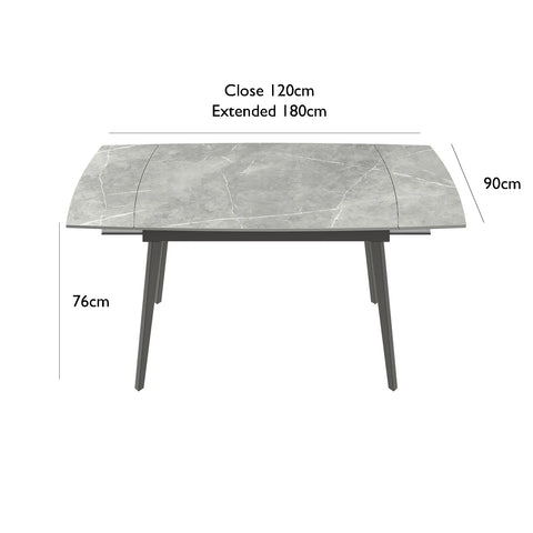 Vera 120-180cm Matte Grey Ceramic Pull-out Extending Dining Table