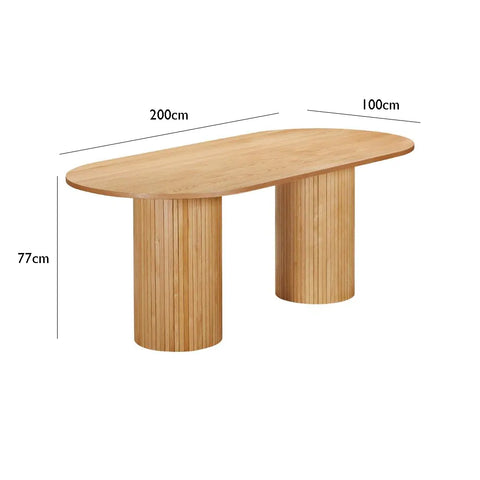 Vernon 2M Natural Oak Oval Dining Table - Dimensions 