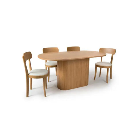 Vernon Oak 1.6M Oval Dining Table Set with 4 Dining Chairs