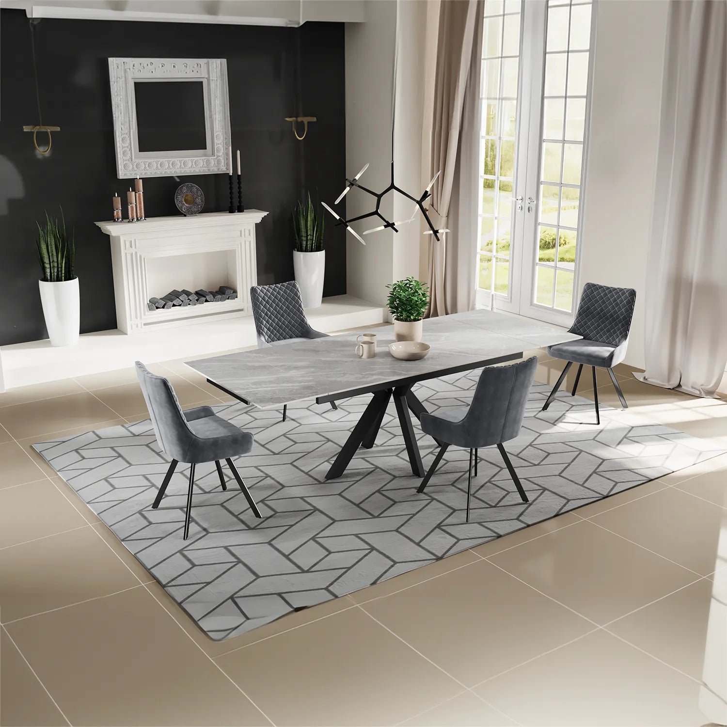 Vida Grey Ceramic Top Double Extending Dining Table