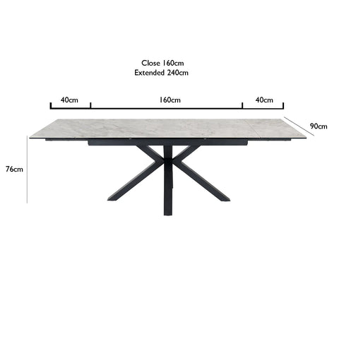 Vida Grey Extending Dining Table -  Dimensions