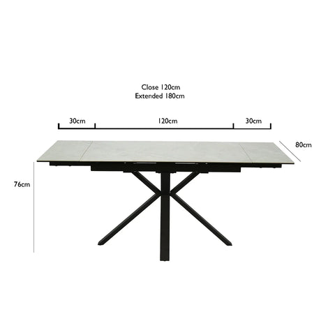 Vida Small Grey Extending Dining Table - Dimensions