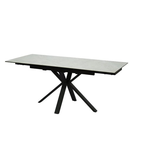 Grey High Gloss Marble Effect Ceramic top Dining Table with Black Base