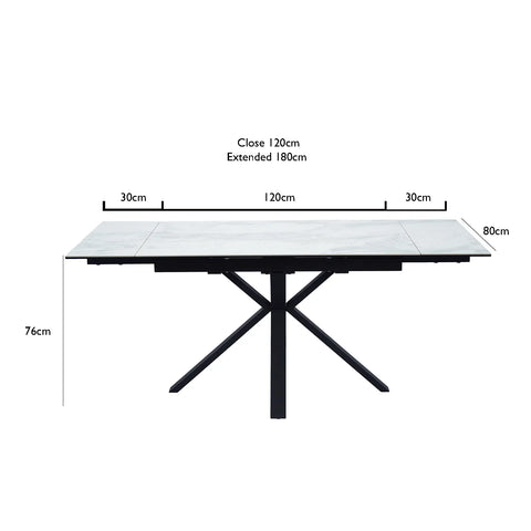 Vida Small 4 Seater White Extending Dining Table - Dimensions