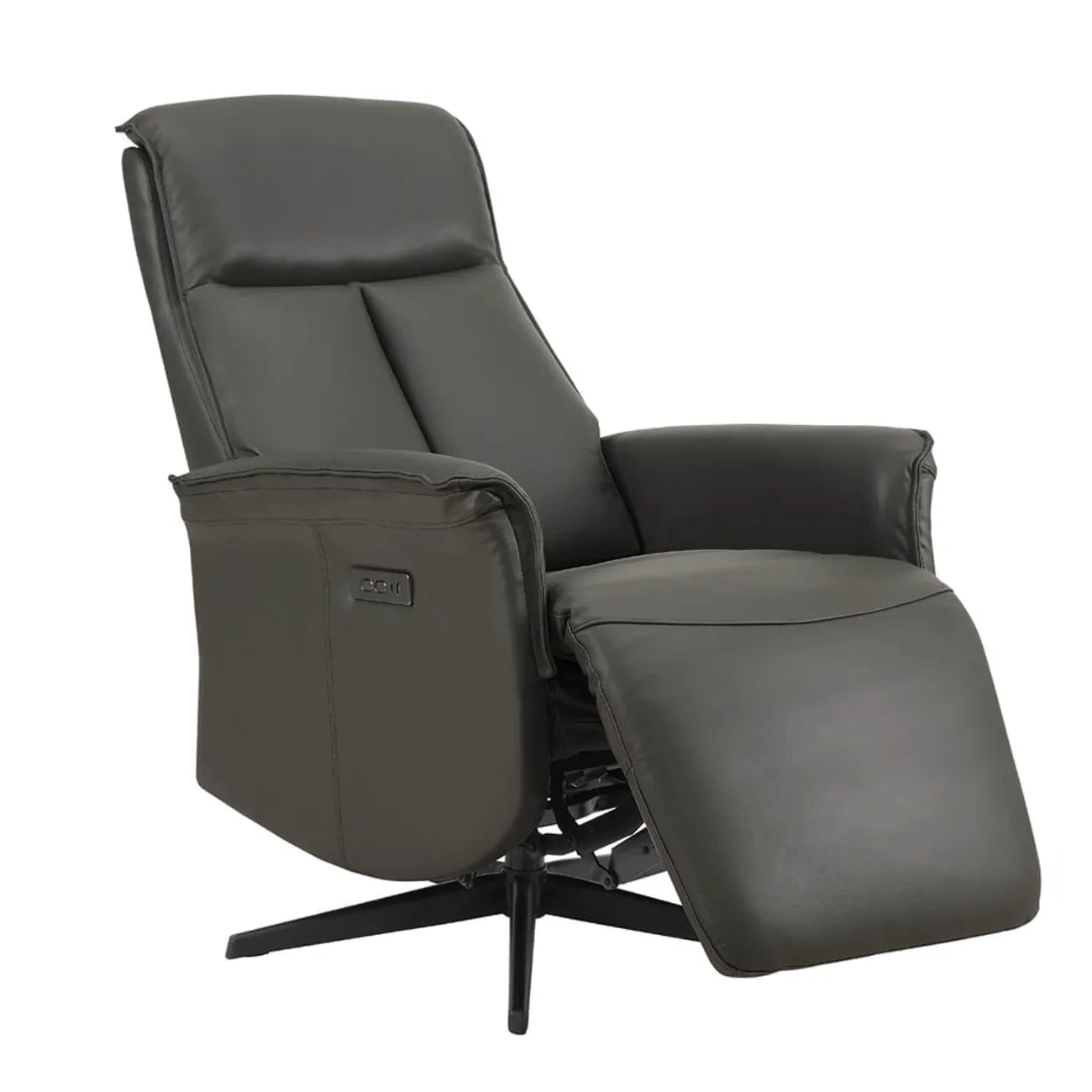 Vincenzo Dark Grey Leather Swivel Power Recliner Chair