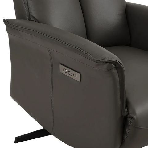 Vincenzo Dark Grey Leather Swivel Power Recliner Chair - Compact Arms