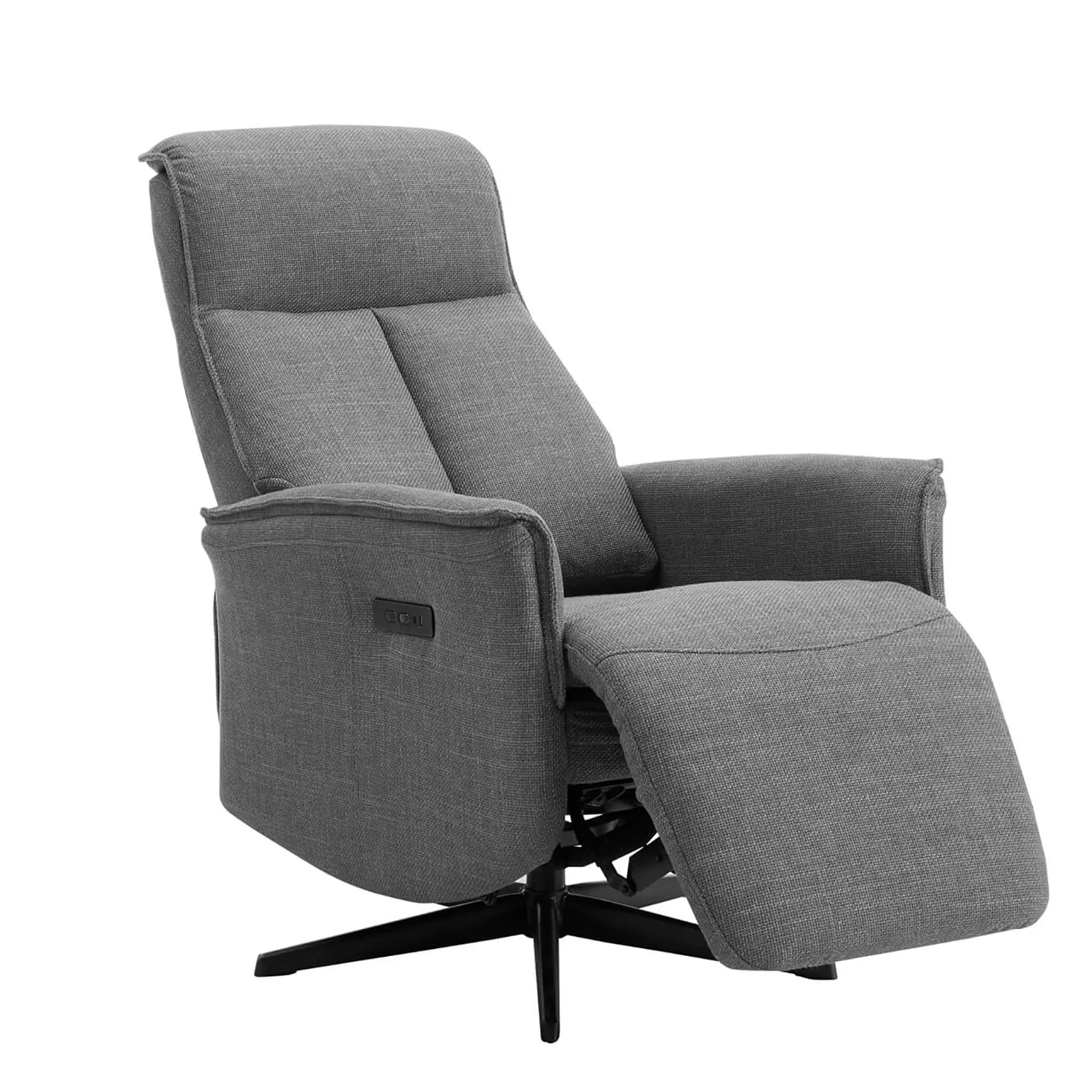 Vincenzo Charcoal Grey Fabric Swivel Power Recliner Chair with Black Legs