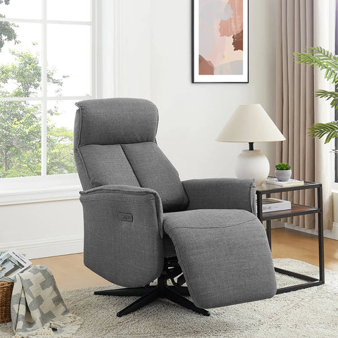 Vincenzo Charcoal Grey Fabric Swivel Electric Recliner Chair