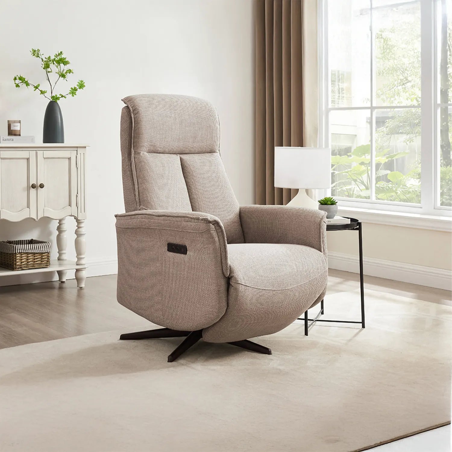 Vincenzo Mink Fabric Swivel Power Recliner Chair - Lifestyle