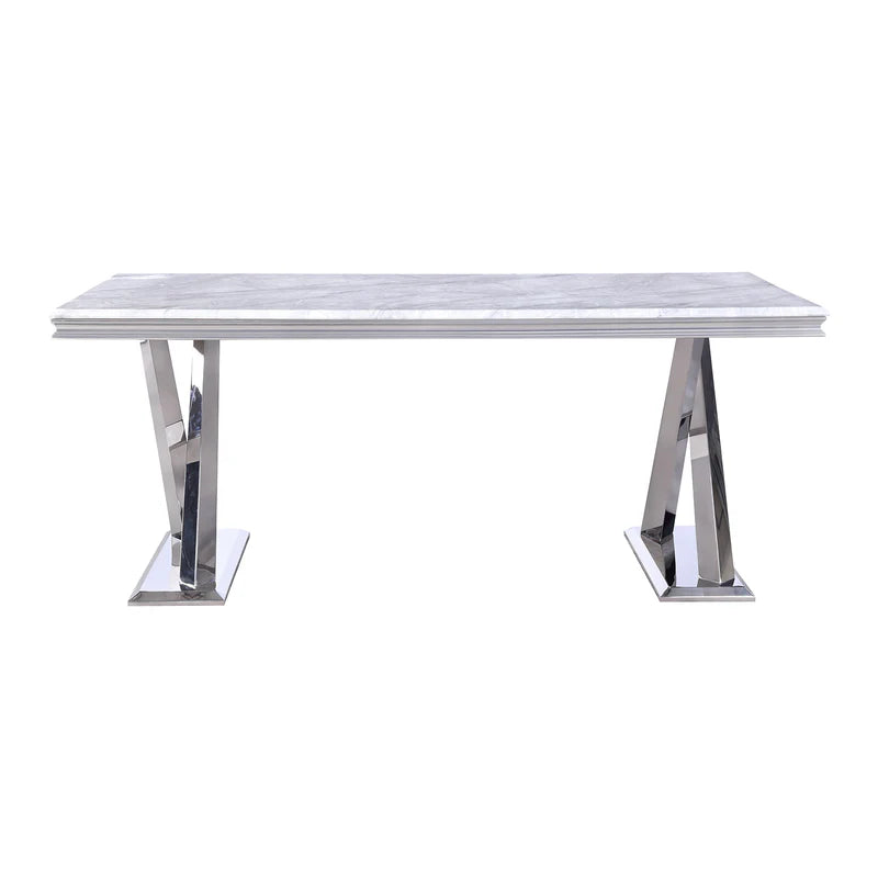 Vittoria 1.8M Grey Marble Dining Table with Roma Grey Dining Chair Set