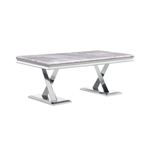 Vittoria Grey Marble Top Dining table with Chrome X base 