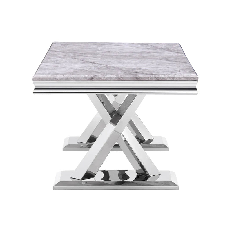 Vittoria Grey Marble Dining table with Chrome X base 