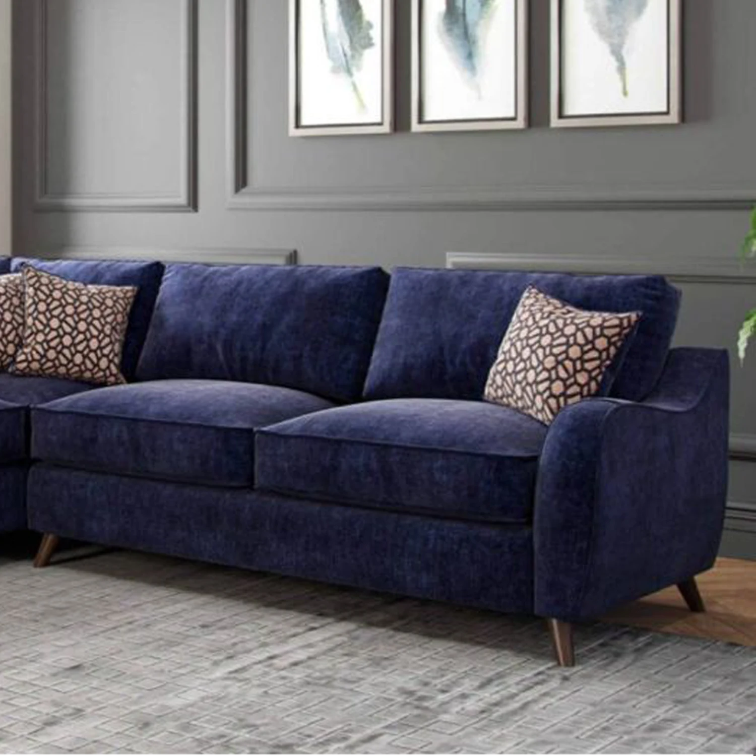 Viva Navy Blue Fabric 2 Corner 2 Sofa