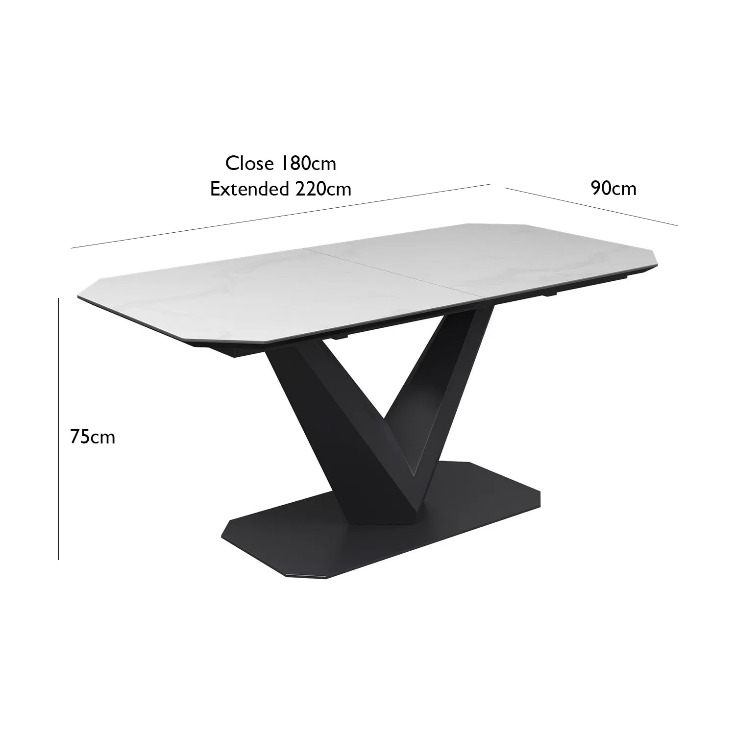 Merlin Matte White Ceramic Extending Dining Table - 180-220cm