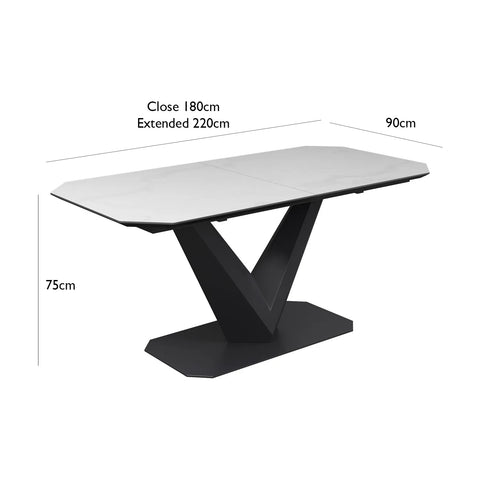 White Ceramic Extending Dining Table with Pedestal Base 