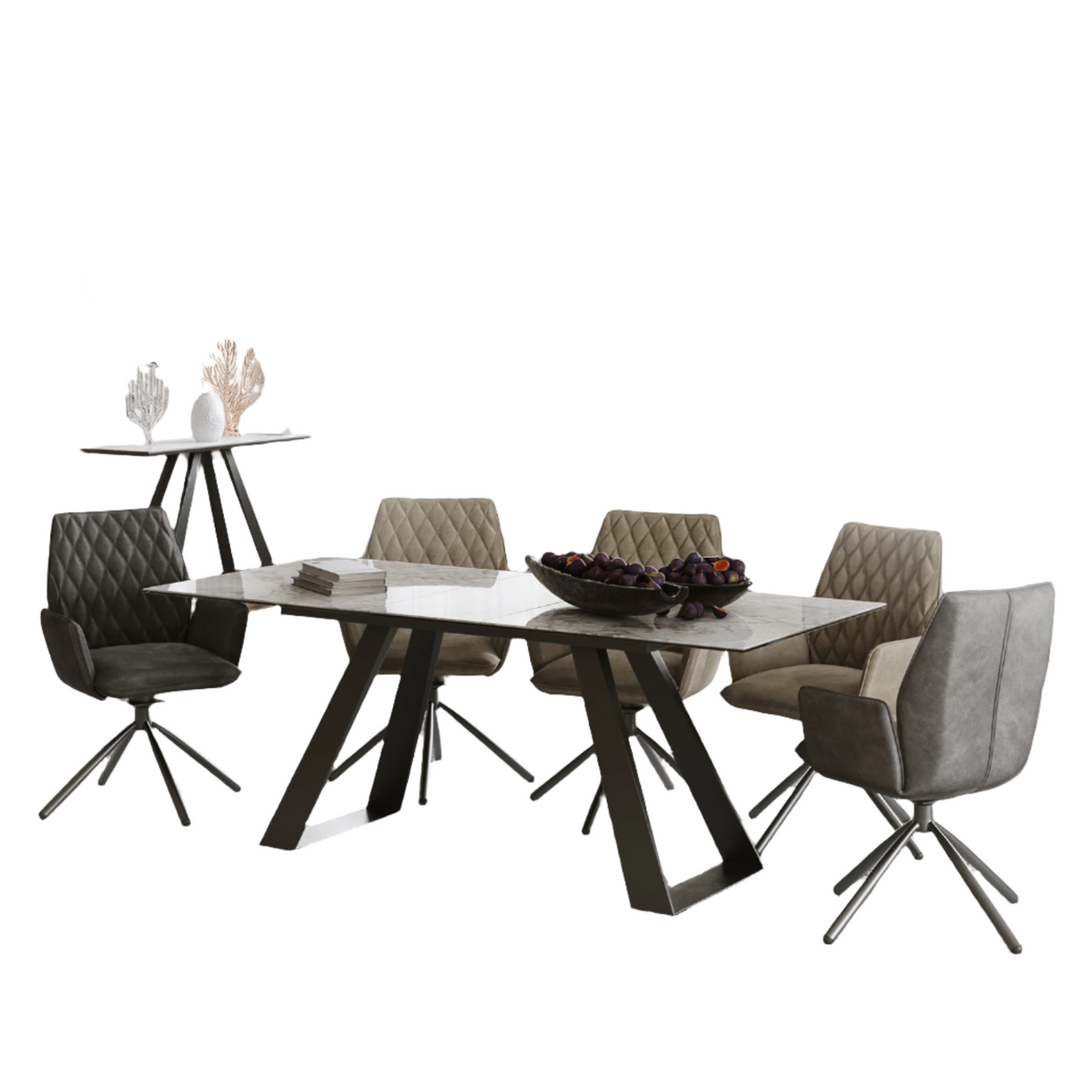 Vortex 160-200cm Grey Gloss Ceramic Extending Dining Table With Twist Dining Chairs