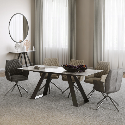 Vortex 160-200cm Grey Gloss Ceramic Extending Dining Table - Lifestyle Image