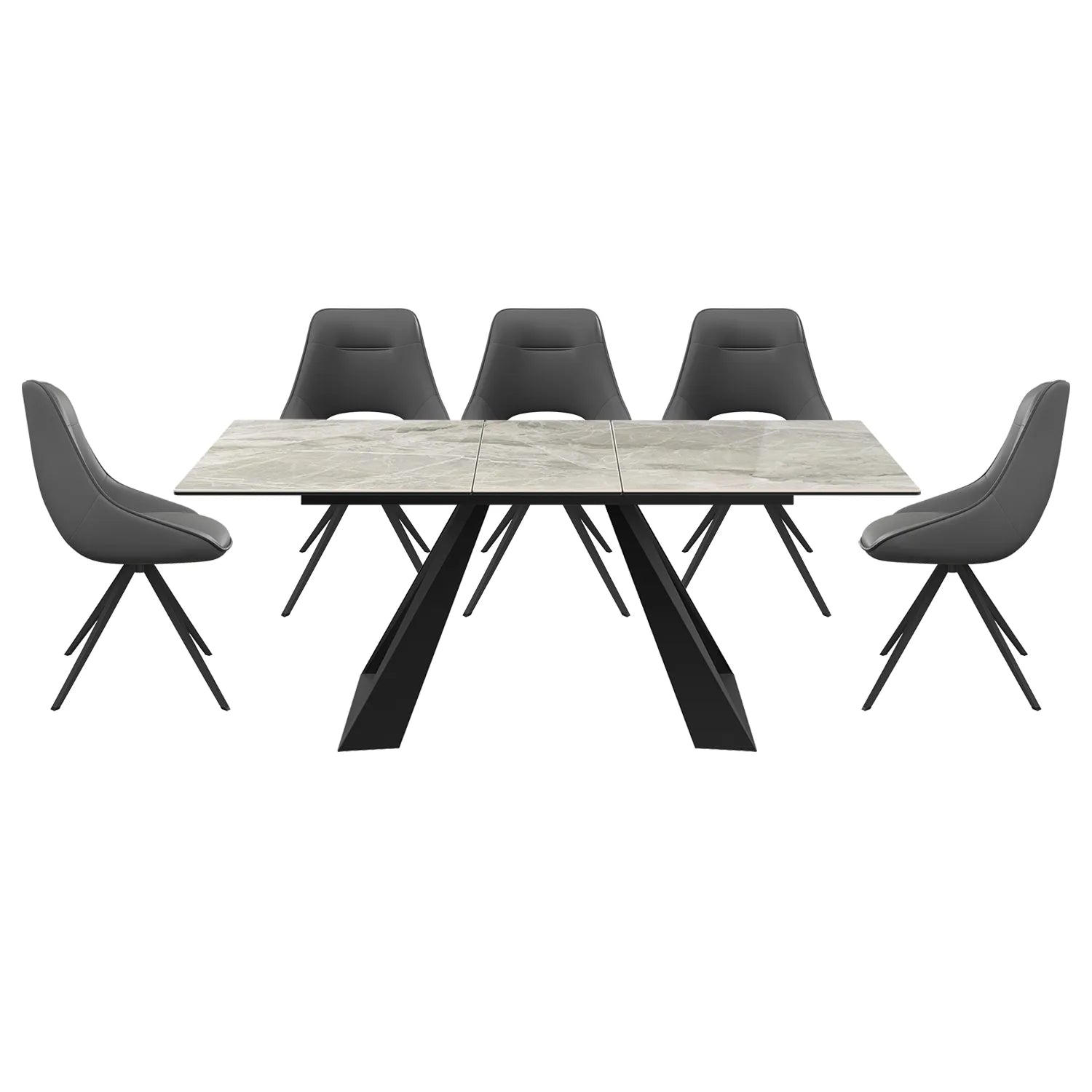 Vortex Grey Ceramic Ext Dining Table with Cerutti Swivel Dining Chairs