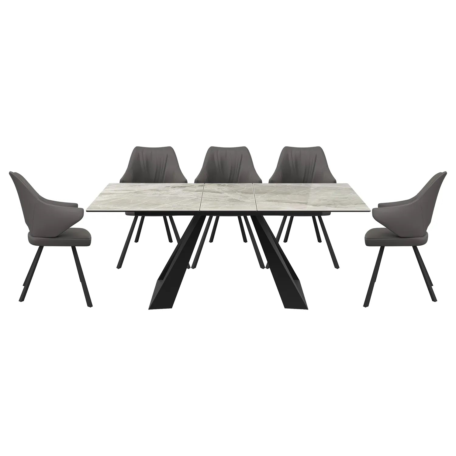 Vortex Grey Gloss Ceramic Extending Dining Table With Marlow Dining Chairs