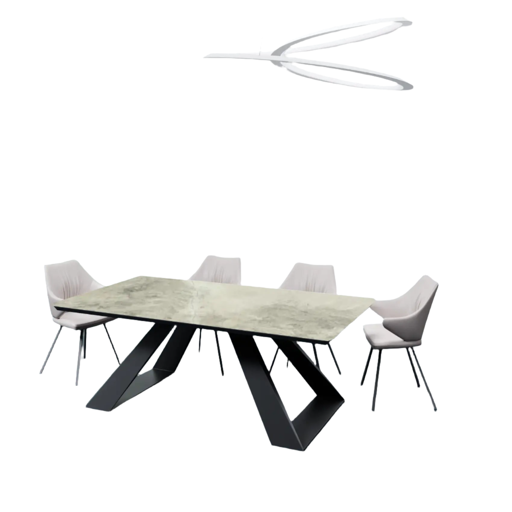 Vortex 160-200cm Grey Gloss Ceramic Extending Dining Table With Marlow Dining Chairs