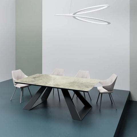 Vortex 160-200cm Grey Gloss Ceramic Extending Dining Table With Marlow Dining Chairs - Lifestyle Image