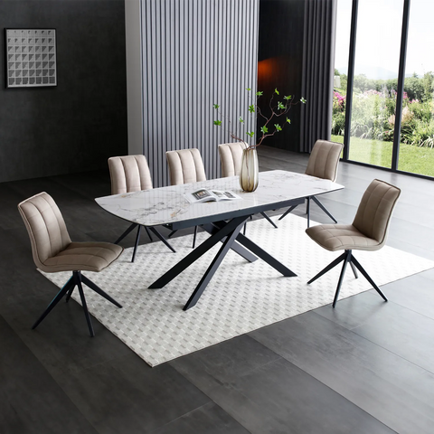 Warrior White Ceramic Extending Dining Table, pair with the Warrior Dining Chair, Corner Bench or Low Bench - Lifestyle Image 