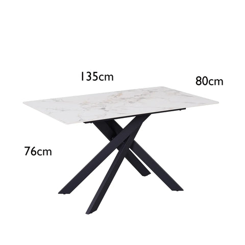 Warrior White Compact Fixed Dining Table With 2 Dining Chairs and Low Bench Set - Table Dimensions 