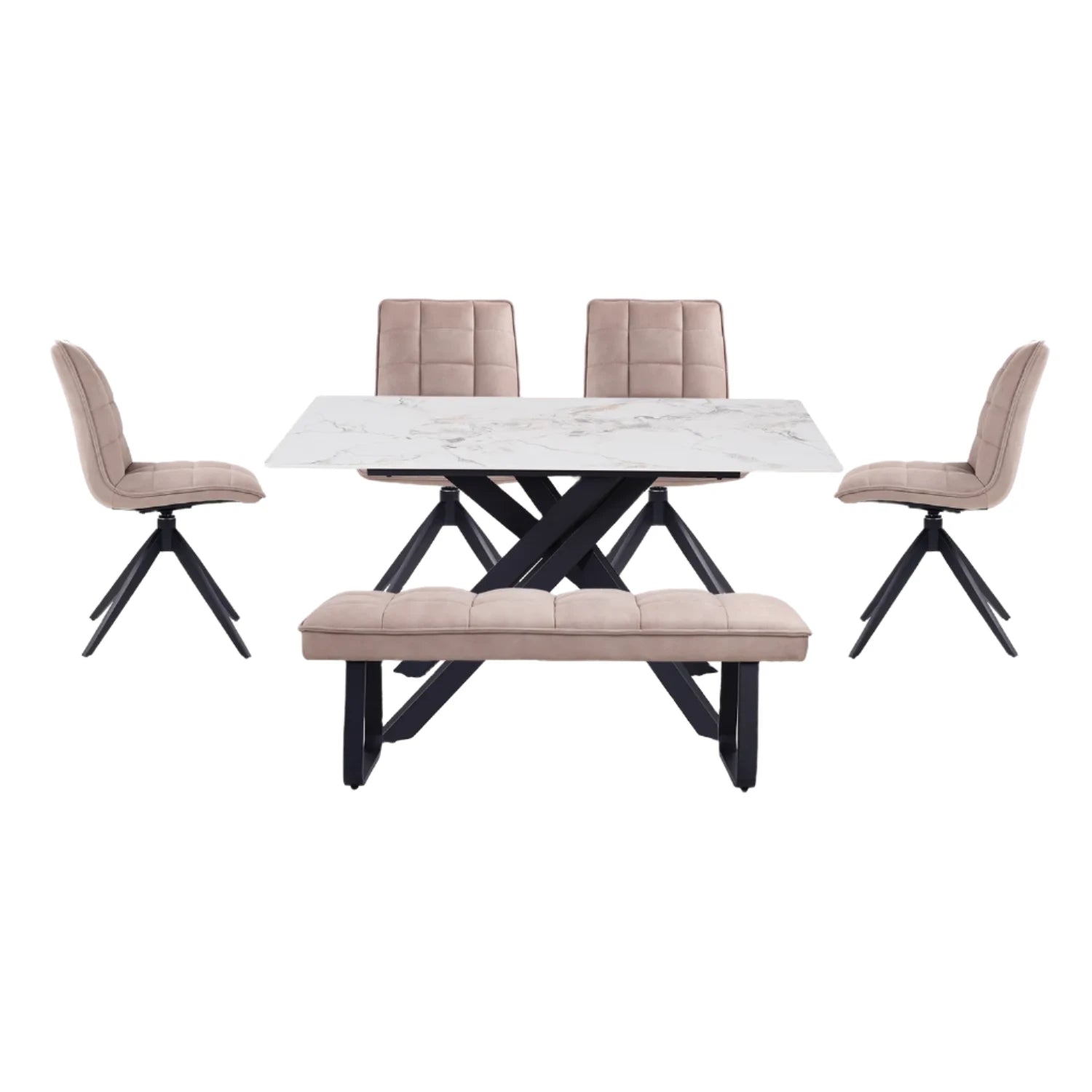 Warrior White Compact Fixed Dining Table With Dining Chairs Set