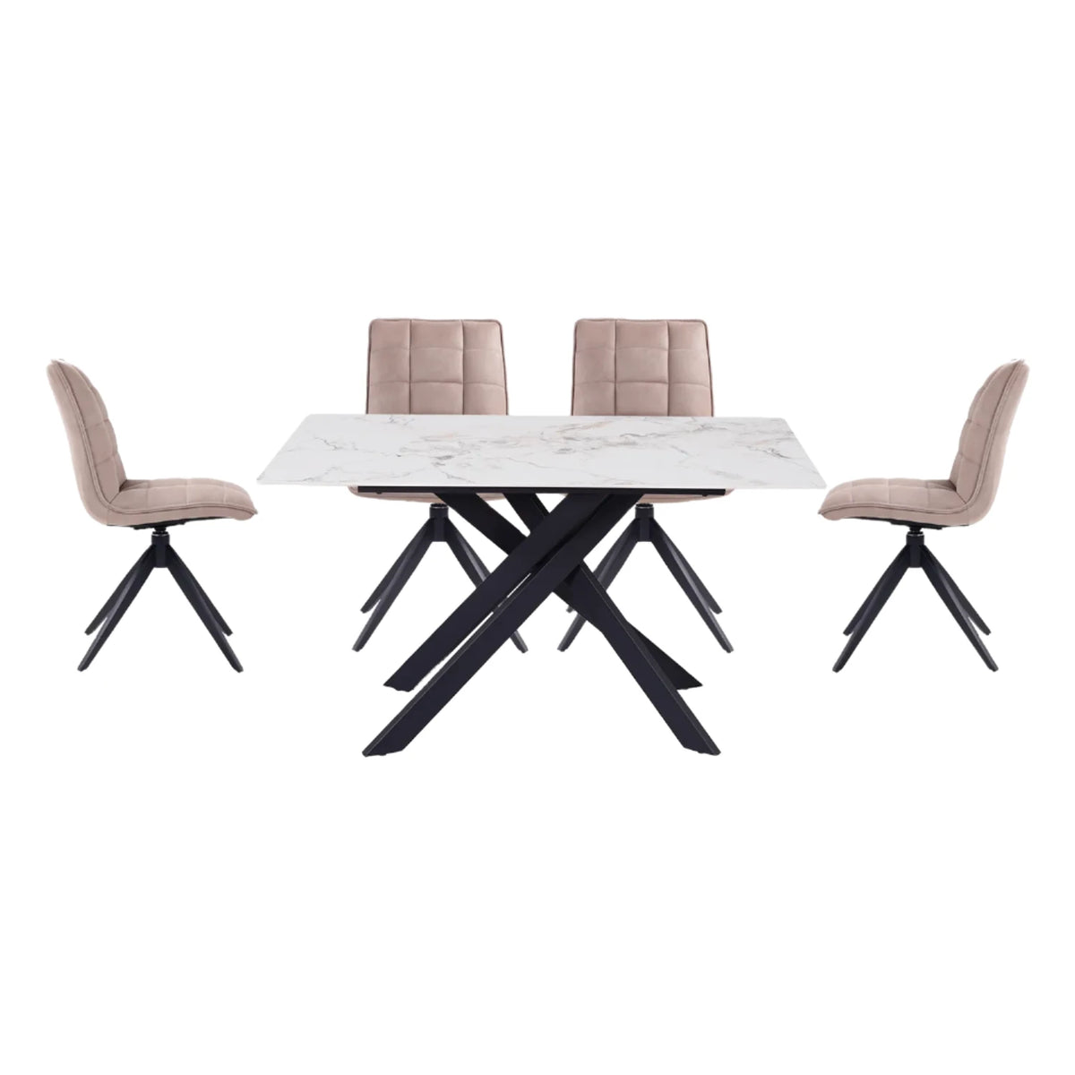 Warrior White Compact Fixed Dining Table With Dining Chairs Set