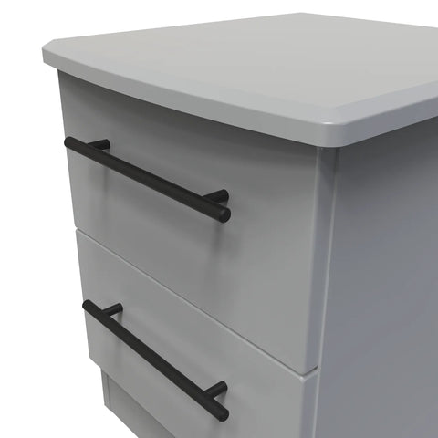 Bedroom Furniture Beverly 2 Drawer Bedside Cabinet, Long Black Door Handles, Available in 3 Colours, Grey, White and Kashmir. Quick Delivery, Comes Assembled - Close Up