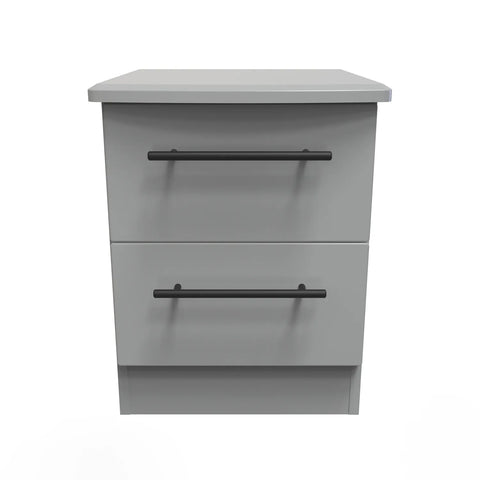 Bedroom Furniture Beverly 2 Drawer Bedside Cabinet, Long Black Door Handles, Available in 3 Colours, Grey, White and Kashmir. Quick Delivery, Comes Assembled - Front view