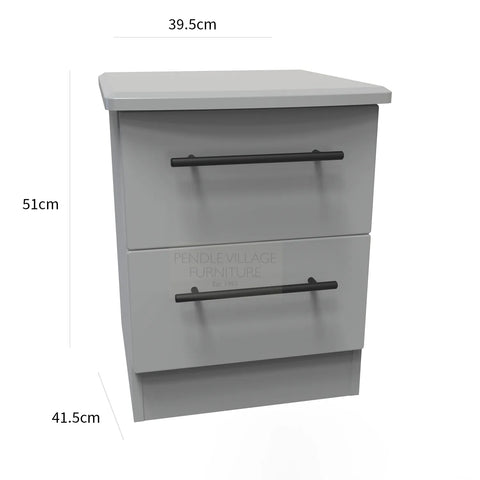 Bedroom Furniture Beverly 2 Drawer Bedside Cabinet, Long Black Door Handles, Available in 3 Colours, Grey, White and Kashmir. Quick Delivery, Comes Assembled - Dimensions