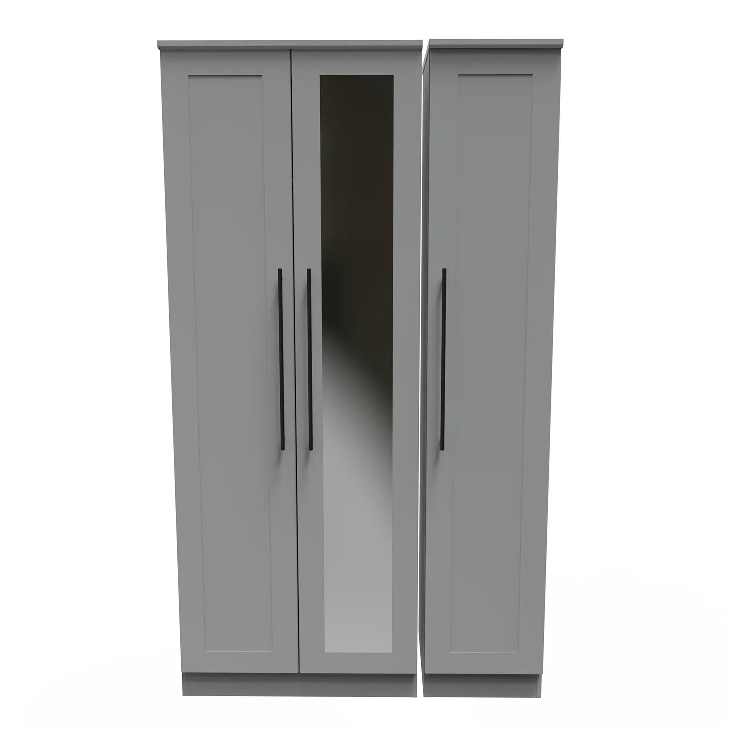 Beverly Dusk Grey 3 Door Wardrobe, Available in Choice of 3 Colours, White, Grey and Kashmir , Free Quick Delivery. Ready Assembled - Front View