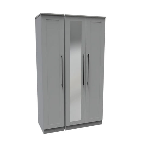 Beverly Dusk Grey 3 Door Wardrobe, Available in Choice of 3 Colours, White, Grey and Kashmir , Free Quick Delivery. Ready Assembled - AngledView