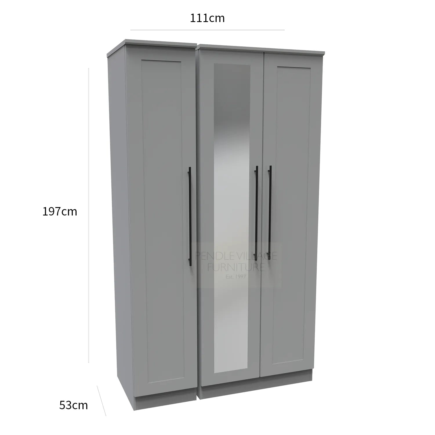 Beverly Dusk Grey 3 Door Wardrobe, Available in Choice of 3 Colours, White, Grey and Kashmir , Free Quick Delivery. Ready Assembled - Dimensions