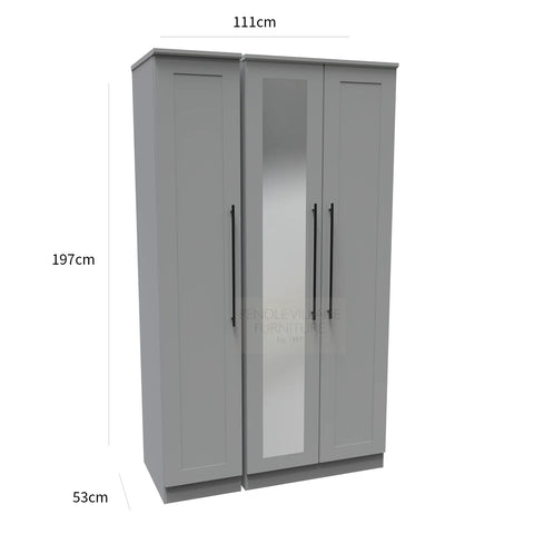 Beverly Dusk Grey 3 Door Wardrobe, Available in Choice of 3 Colours, White, Grey and Kashmir , Free Quick Delivery. Ready Assembled - Dimensions