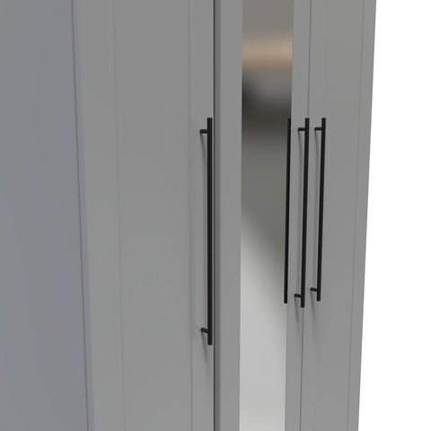 Beverly Dusk Grey 3 Door Wardrobe, Available in Choice of 3 Colours, White, Grey and Kashmir , Free Quick Delivery. Ready Assembled - Close Up Door Handles 