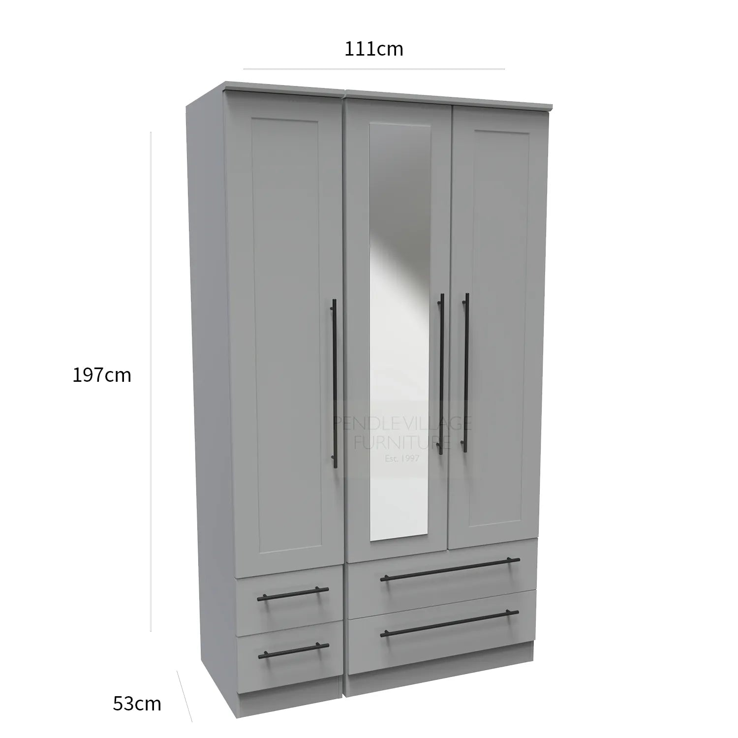 Beverly 3 Door Wardrobe with Mirror & Drawers