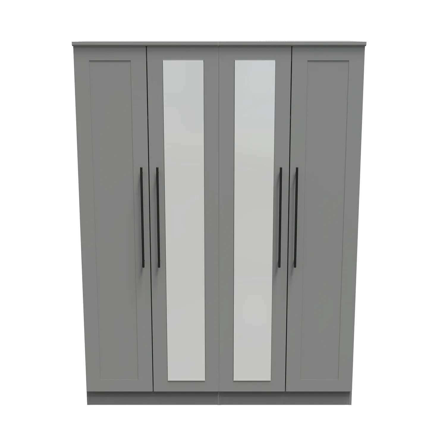 Beverly Dusk Grey 4 Door Wardrobe with Mirror, Available in Choice of 3 Colours, White, Grey and Kashmir , Free Quick Delivery. Ready Assembled - Front View