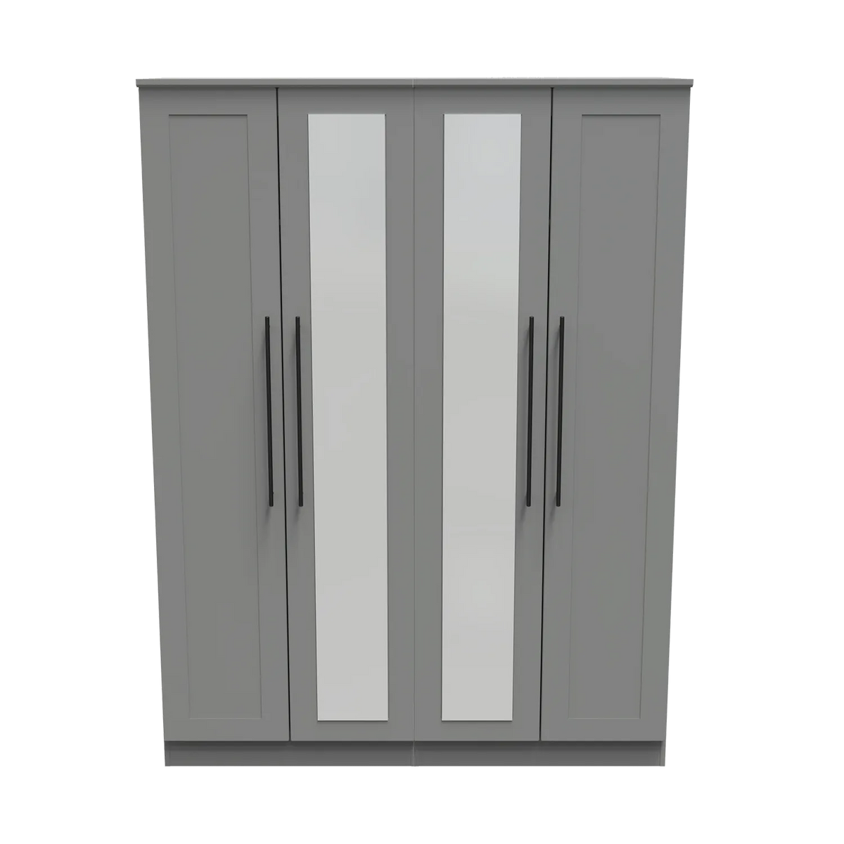 Beverly Dusk Grey 4 Door Wardrobe with Mirror, Available in Choice of 3 Colours, White, Grey and Kashmir , Free Quick Delivery. Ready Assembled - Front View