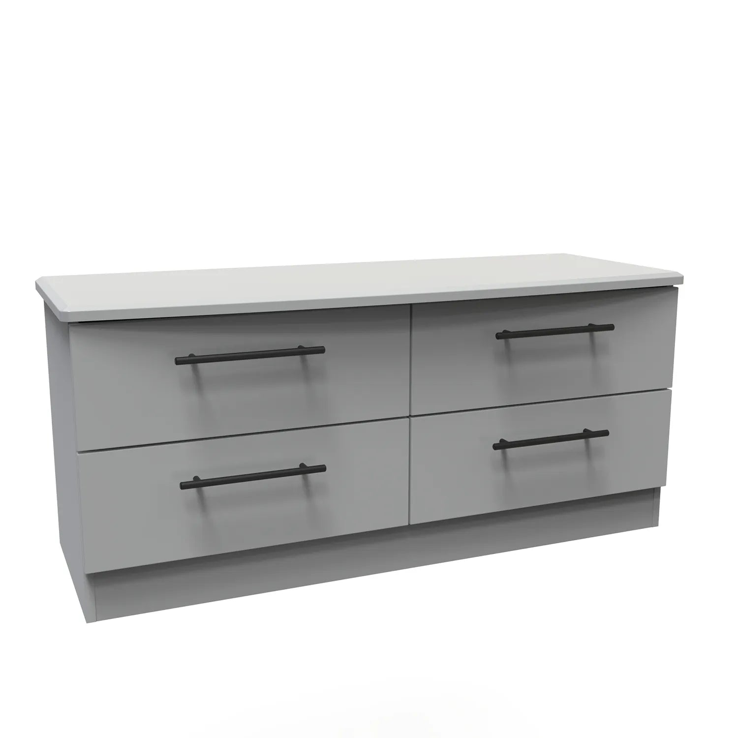 Bedroom Furniture Beverly Grey 4 Drawer Bed Box, Long Black Door Handles, Available in 3 Colours, Grey, White and Kashmir. Quick Delivery, Comes Assembled - Angled view